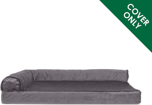 Furhaven Plush & Velvet L Shaped Chaise Replacement Dog Bed Cover, Jumbo Plus (XX-Large) - Platinum Gray, Machine