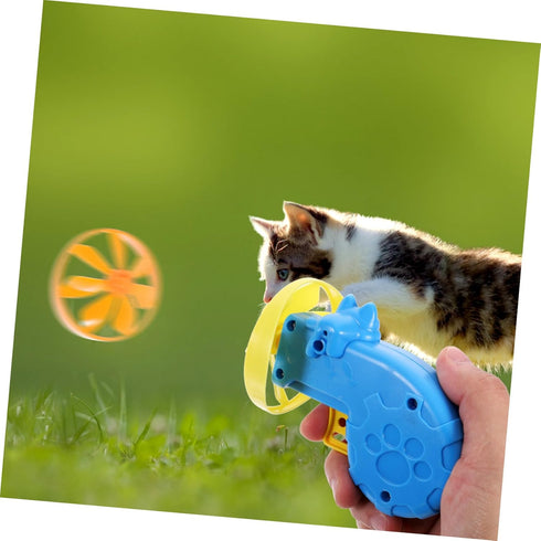 2pcs NUOBESTY Pet Fetch Toy Flying Launcher Cat Fetch Toy Spinning Shooter Flying Disc Outdoor Indoor