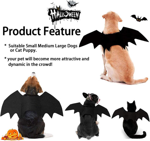 Tealots Halloween Dog Costume - Adjustable Pet Bat Wings for Small Medium Large Dogs, Funny Cat Outfit (L)