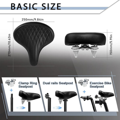 BUCKLOS Bike Seat for Comfort Men Women Wide Bicycle Seats Large Bike Saddle for Ebike Beach Cruiser Peloton Stationary