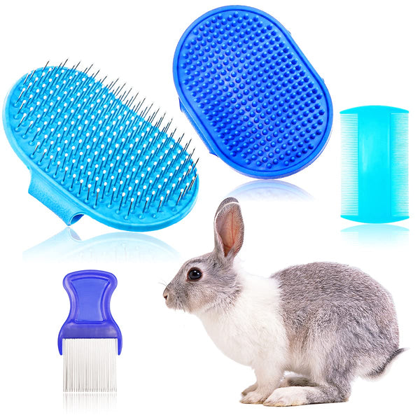 4 Pieces Rabbit Grooming Kit, Includes Rabbit Hair Remover, Grooming Brush, Steel Comb & Double-Sided Comb