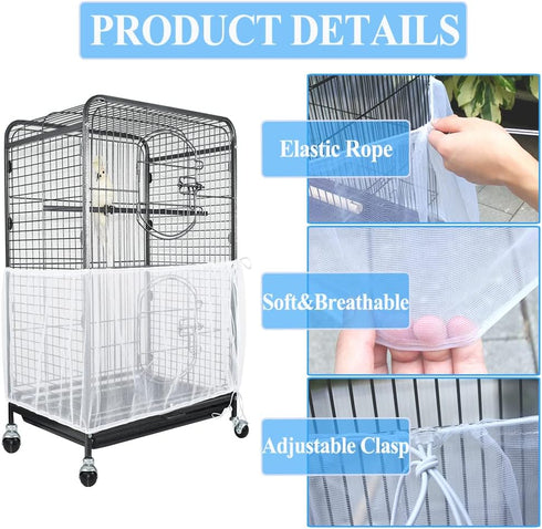 ASOCEA Extra Large Bird Cage Seed Catcher Guard, Universal Birdcage Cover for Parrot Parakeet Macaw Lovebird - White