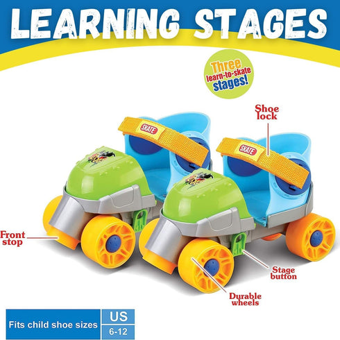 Grow-with-Me Easy Training Adjustable Inline Rollerskates, Quad-Style 4 Wheel Roller Skates for Kids and Toddlers