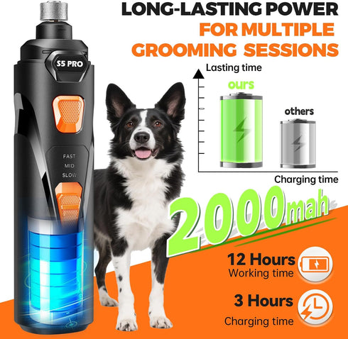 4 3 3-Speed, Trimmers, Whisper Quiet Dog Nail Grinder with LED Lights, Safe & Stress-Free for Sensitive Dogs Cats
