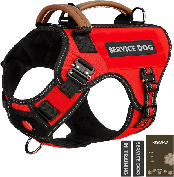 Service Dog Vest - HEYCAHVA Tactical Harness, Full Metal Buckles, Reflective No Pull Vest for Large Medium Dogs (Red, L)