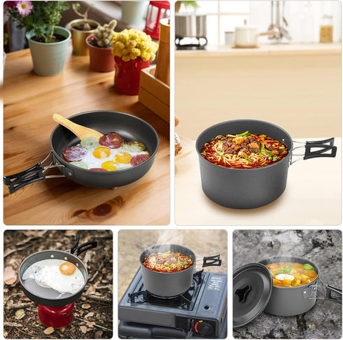 Lixada Camping Cookware Mess Kit, 10pcs Non-Stick Lightweight Stackable Pot Pan Bowls with Storage Bag for Hiking