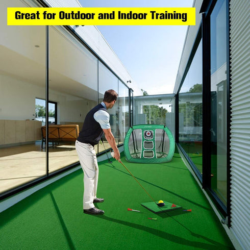 Pop Up Golf Chipping Net, Indoor/Outdoor Golfing Target Net, Collapsible Portable with 15 Training Balls and 2 Hitting