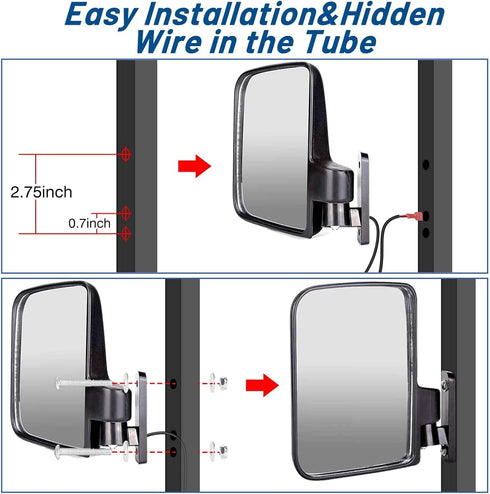 Golf Cart Side Mirrors with Turn Signal Light - Rear View Mirrors for Club Car EZGO Yamaha