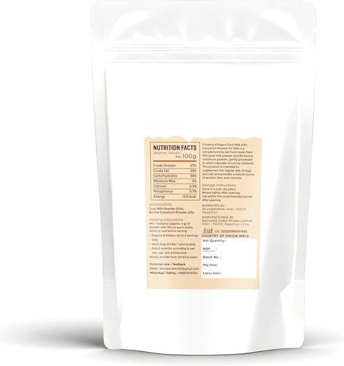 Growing Villagers 92% 8% 500 Goat Milk with Colostrum Powder for Dogs & Cats | Goat Milk + Bovine Colostrum | Highly