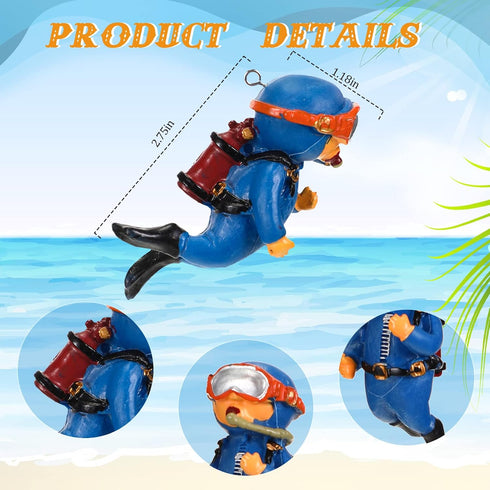 3 Pcs Floating Fish Tank Decorations, Aquarium Air Pump Decorations with Hanging Diver and Retro Submarine Wreck