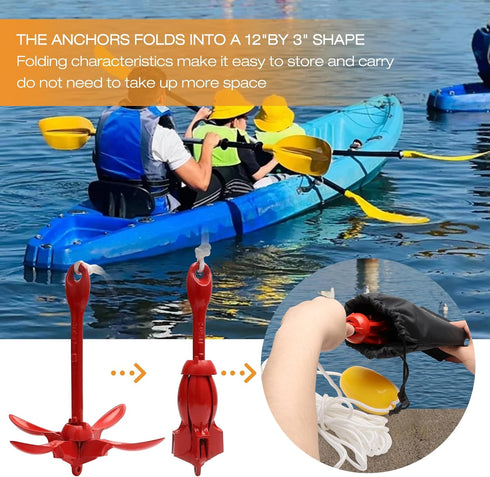 Kayak Anchor for Kayaks, Canoes, SUP Paddle Boards & Jet Skis, Folding Anchor with 40ft Tow Rope
