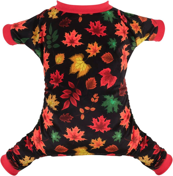 CuteBone Maple Leaf Soft Puppy Pajamas, Cute Dog Pjs Fall Jumpsuit, Large