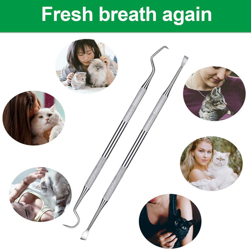 Mudder 4 Pieces Dog Dental Tools, Stainless Double Headed Cleaning Tool Set, Tartar Remover for Dogs Cats