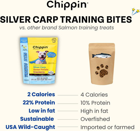 4 Pack Chippin Soft Dog Training Treats, Mini Bite Size Fish & Sweet Potato Dog Treats, Healthy Low Calorie Training