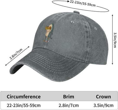 Frog Shark Black Vintage Distressed Adjustable Washed Denim Mens Dad Trucker Hat Baseball Cap