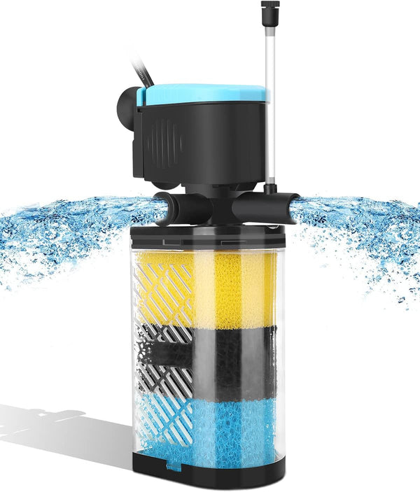 AquaMiracle 3-Stage Aquarium Filter, Internal Fish Tank Filter for 10-40 Gallon with Dual Water Outlet