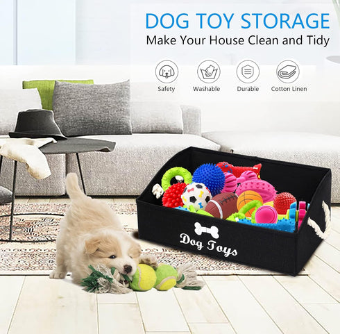 Morezi Large dog toy bin puppy shallow toy baskets dog toy storage perfect for living room playroom closet home organization - Black