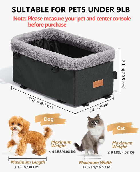 9lbs BurgeonNest Center Console Dog Car Seat for Small Dogs up to - Sturdy Metal Frame Anti-Collapse Pet Booster Seat
