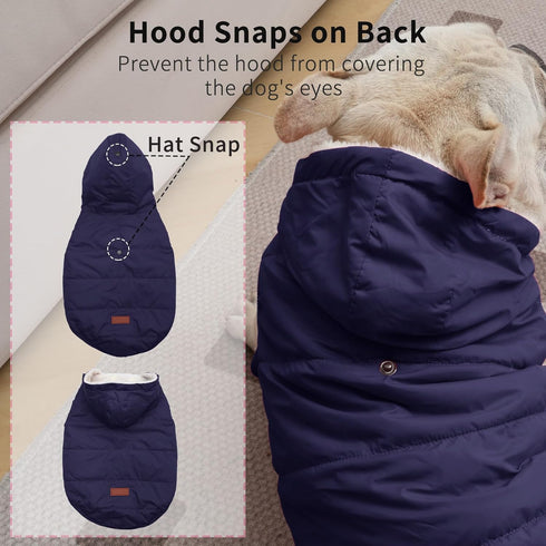 Extra Warm Dog Hoodie with Fleece Lining for Medium Dogs, Blue, Winter Jacket Pet Coats with Hooded