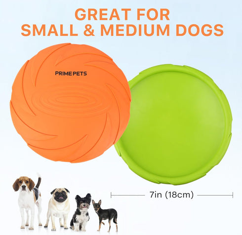 PrimePets Dog Frisbees, 2 Pack, 7 Inch Durable Flying Discs for Water, Pool, and Beach (Orange and Green)
