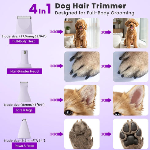 4-in-1 IPX7 Trimmer Trimmer Veeconn Dog Clippers for Grooming - Dog Clippers Grooming Kit with Low Noise & Waterproof
