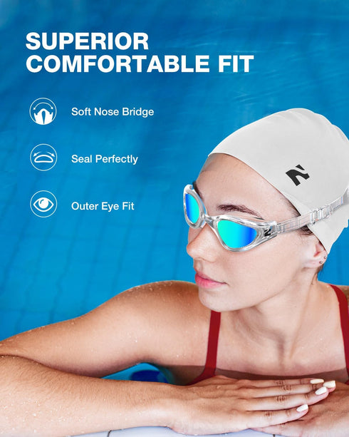 ZIONOR G1 Lite Swim Goggles with Cap, Comfortable Anti-Fog Swimming Goggles Set for Adult Men and Women