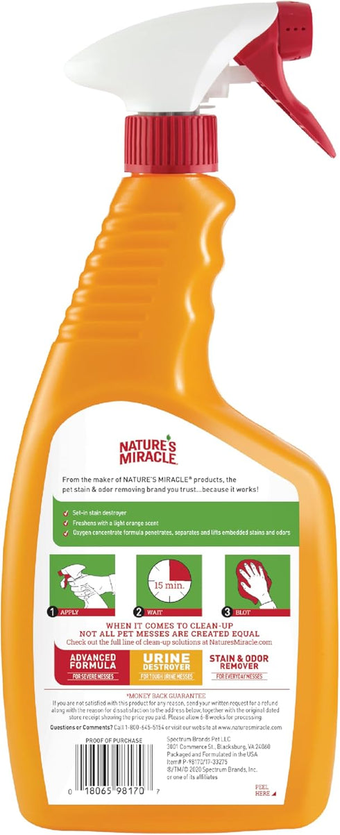 Nature’s Miracle Set-In Stain Destroyer For Cat Messes, 24 Ounces, Oxy Formula With Orange Scent