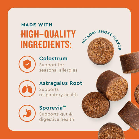 60 Count VetIQ Allergy Pro+ Soft Chews for Dogs, Dog Allergy Chews, Seasonal Support, Colostrum, Astragalus Root