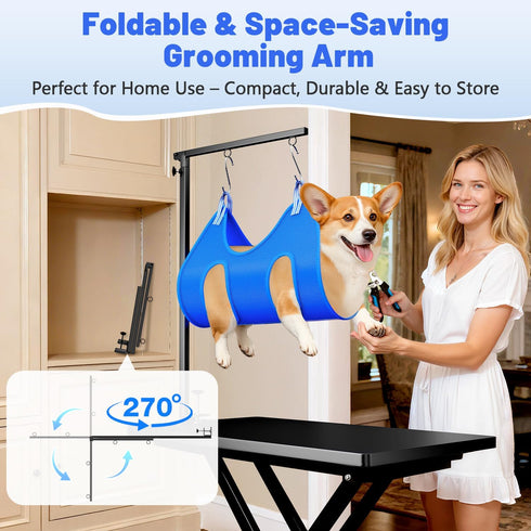 Hammock, 26"-38" 2 Dog Grooming Arm with Adjustable Foldable Grooming Table Arm with Clamp & No-Sit Holders, Heavy Duty