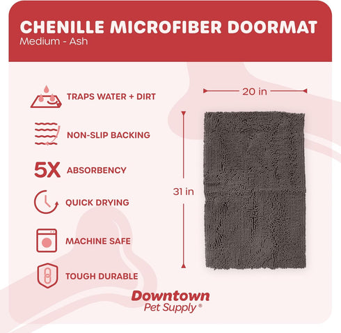 My Doggy Place Microfiber Dog Mat for Muddy Paws, 31" x 20" Ash, Absorbent Quick-Drying Dog Cleaning Mat