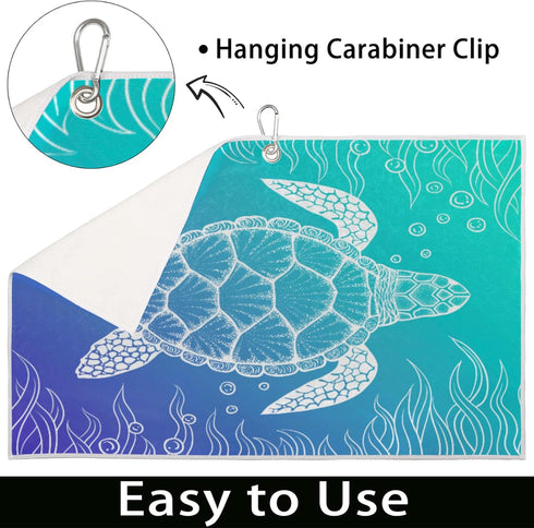 Pardick Golf Towel for Men Women, Boho Art Sea Turtle, Microfiber Fabric for Golf Bags