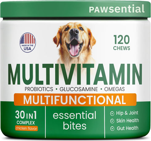 Dog Vitamins + Glucosamine - Chewable Multivitamins + Probiotics, Omega - Hip