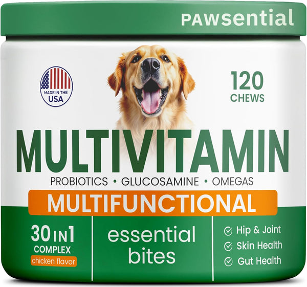 Dog Vitamins + Glucosamine - Chewable Multivitamins + Probiotics, Omega - Hip