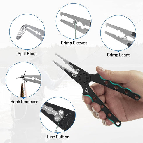 Piscifun Fishing Pliers - Saltwater Fishing Pliers with Split Ring, Fish Hook Remover, Fishing Gear Gifts