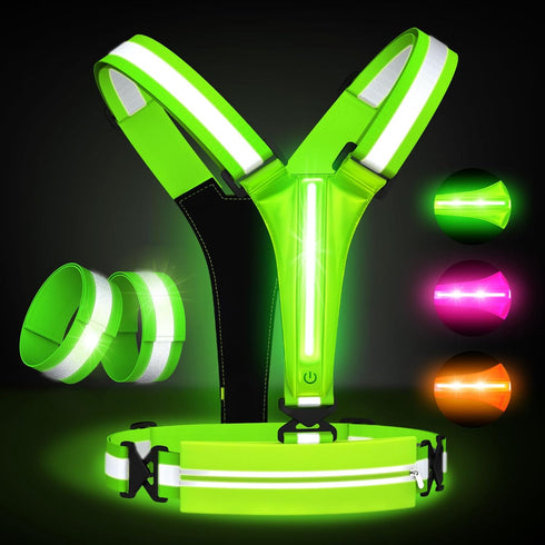 LED Reflective Vest Running Gear Set, USB Rechargeable Light Up Running Vest for Night Walking with Waterproof Phone