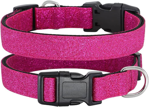 Glittering Basic Dog Collar, Comfy Durable Adjustable Nylon for Small Medium Large Dogs, Eco-Friendly Plastic Buckle,