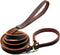Real Leather Slip Lead Dog Leash, Adjustable Heavy Duty Flat Training Leash for Medium and Large Dogs, 5ft Long