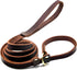 Real Leather Slip Lead Dog Leash, Adjustable Heavy Duty Flat Training Leash for Medium and Large Dogs, 5ft Long