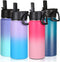 Volhoply 16 OZ Kids Water Bottle Bulk 4 Pack - Insulated Sports Bottles with Straw Lid, Stainless Steel