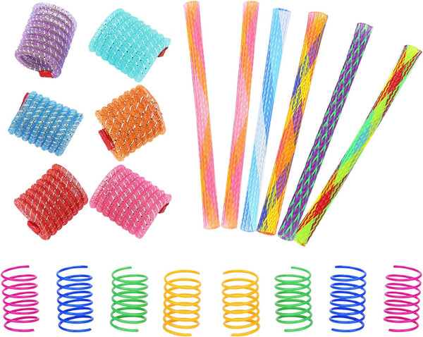 WishLotus Spring Cat Toys - Colorful Cat Spring Toy and Cat Tube Toy Telescopic Mesh Pole for Kitten Chew Toys