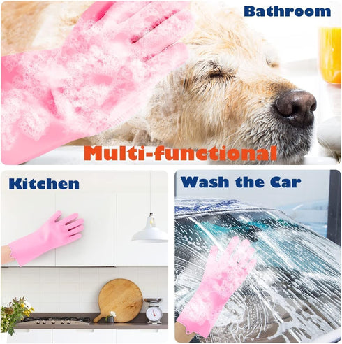 Sene Pet Grooming Gloves, Silicone Bathing Supplies for Dogs and Cats, High Density Teeth Scrubber (Pink)
