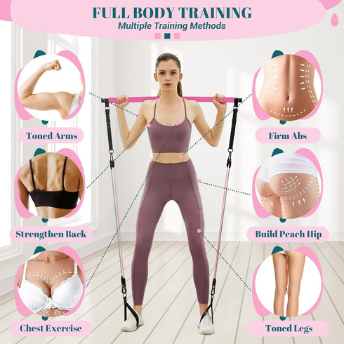 Pilates Bar Kit with Resistance Bands, Multifunctional Yoga Pilates Bar for Home Gym Workouts