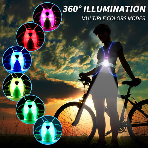 LED Reflective Running Vest with Front Light, High Visibility Gear for Men/Women Running, Cycling, Walking