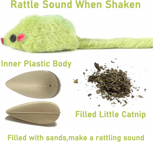 12PCS Cat Mouse Toys, Faux Fur Interactive Catnip Toys for Indoor Cats, Perfect for Kittens and Cats