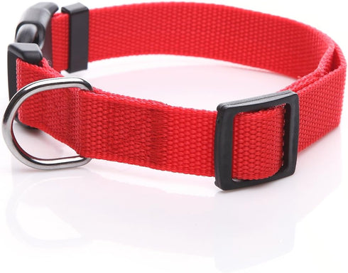 Adjustable Nylon Dog Collar, 1 Inch 3/4 Inch 5/8 Inch Wide for Large Medium Small Dogs (3/4 Inch, Red)