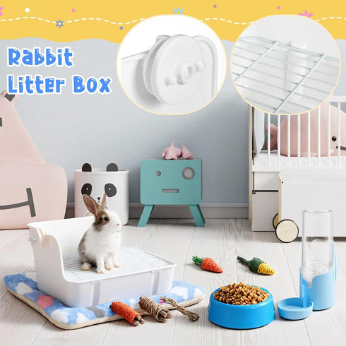 Locmeo 20 Set Pcs Rabbit Starter Kit Small Bunny Litter Box Animal Grooming Kit with Hanging Pet Bowls Water Bottle