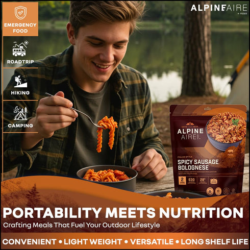 ALPINEAIRE 5.53 Oz 2 630 28g Backpacking 5 Pack 1 Foods Spicy Sausage Bolognese Premium Ready-to-Eat Freeze-Dried Meal