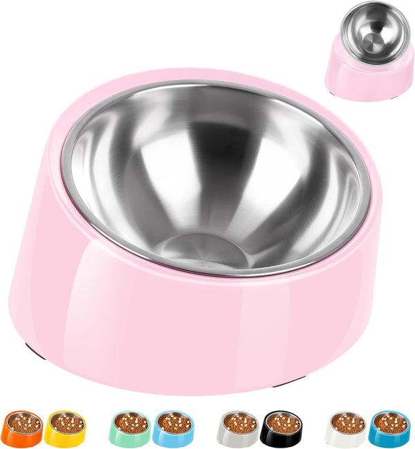 Tilted Angle Dog Bowl, 15° Slanted Stainless Steel Pet Feeder with Elevated Detachable Stand, Easy to Get Food (M/1.5