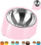 Tilted Angle Dog Bowl, 15° Slanted Stainless Steel Pet Feeder with Elevated Detachable Melamine Stand, Pink