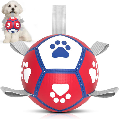 Dog Toys Soccer Ball with Straps - Interactive Balls for Tug of War and Yard Games, Herding Ball for Small Dogs, Pet